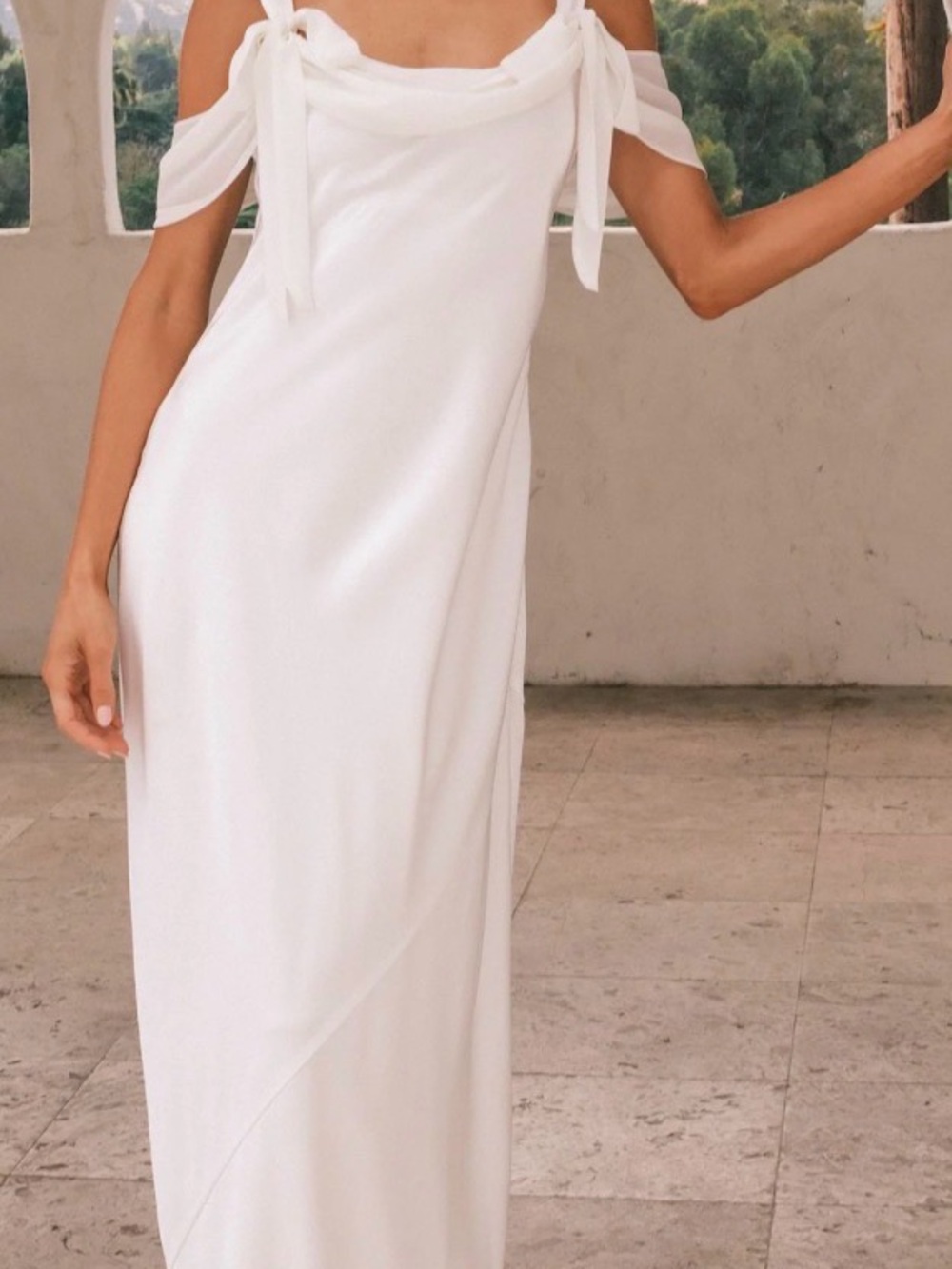 Show Me Your MUMU Bella Luxe Satin White Off-Shoulder Maxi Dress